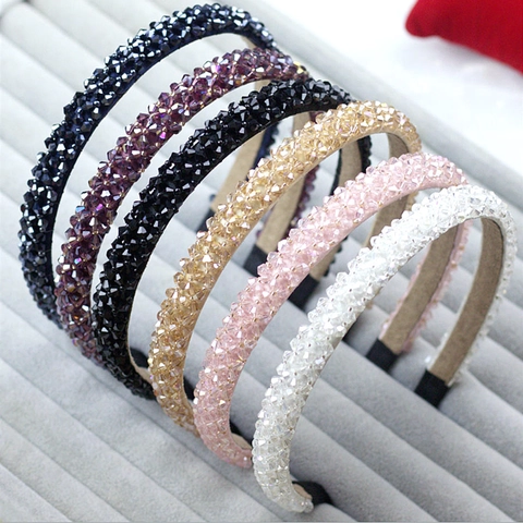 Crystal Beaded Headband Sparkling Multi Row Rhinestone Hair Hoop Elegant Non Slip Hair Accessories For Women