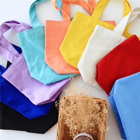 Mini Canvas Handbag Small Cotton Tote Portable Solid Color Lunch Bag With Metal Button Casual Commute For Women
