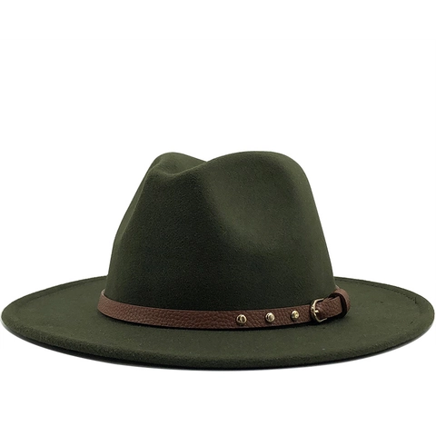 Klassieke Fedora Hoed Wollen Vilt Brede Rand Met Geklonken Leren Band Voor Heren Dames Britse Stijl