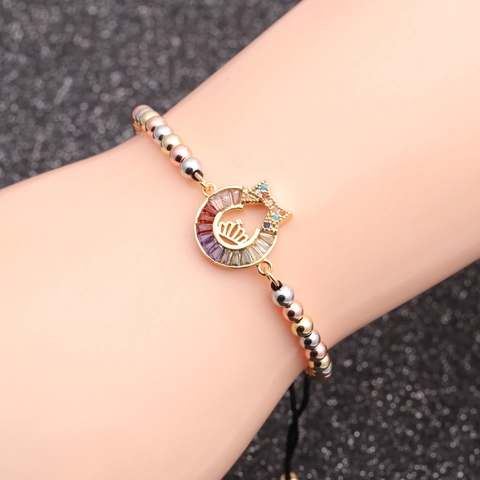 Bracciale Corona Micro Pave Zirconia Catena A Sfere In Ottone Regolabile Gioielli Hip Hop Per Uomini