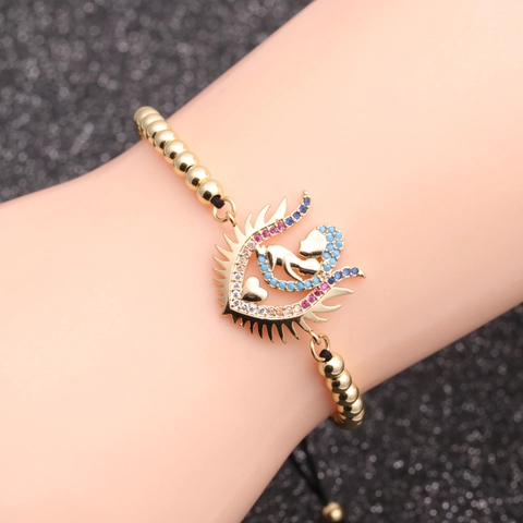 Heart Mother And Child Pendant Bracelet Micro Inset Zircon Copper Chain Braided Rope Adjustable Jewelry For Women