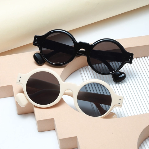Occhiali Da Sole Tondi Retro Steampunk Montura In Plastica Spessa Protezione UV400 Occhiali Di Moda Streetwear Per Uomini Donne