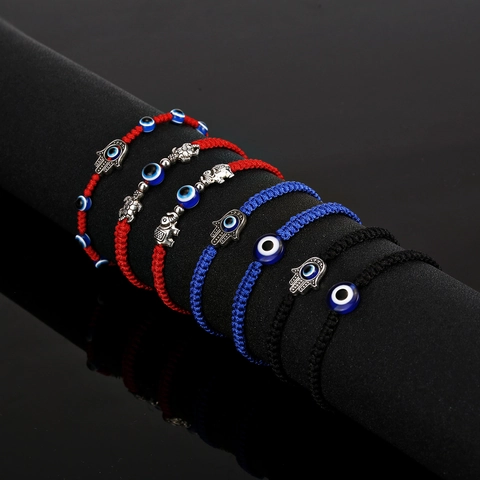 Evil Eye Hamsa Hand Elephant Turtle Braided Bracelet For Women Men Adjustable Lucky Protection Red Blue String Jewelry