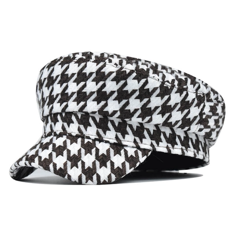 Houndstooth Newsboy Mütze Für Damen Baumwolle Polyester Flach Marine Hut Britisch Retro Vintage Baker Boy Mütze