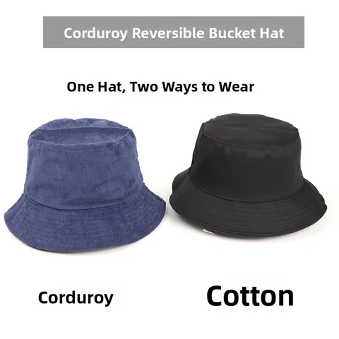 Women Winter Reversible Corduroy Bucket Hat Solid Color Double Sided Wear Cotton Sun Hat Warm Foldable Basin Hat Fisherman Cap