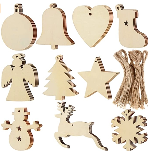 Wooden Christmas Tree Hanging Ornaments Natural Wood Laser Cut Hollow Out Pendants DIY Craft Holiday Home Decor Party Favors