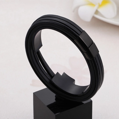 Pulsera De Cuero Trenzado Multicapa Para Hombre Con Cierre Magnético De Acero Inoxidable Joyería De Moda