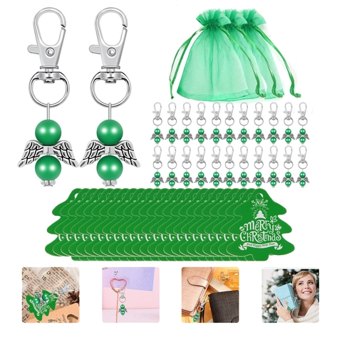 Kerst Engelenvleugels Sleutelhanger Kit Zinklegering Kralen Organza Zakjes Boomlabels Decoratie Geschenk Feest Nieuwigheid