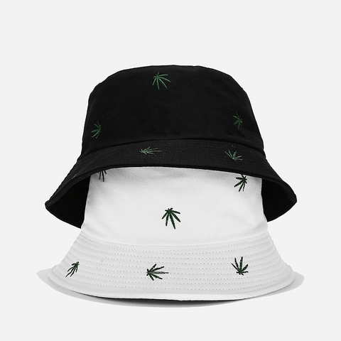 Cappello Alla Pescatora Reversibile In Cotone Con Ricamo Di Foglie Protezione Solare Streetwear Per Uomo E Donna