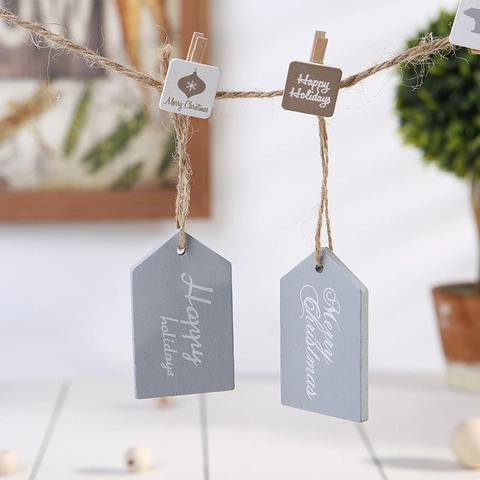 Etichette Appese In Legno Albero Di Natale Decorazione Grigio Legno Corda Di Juta Stile Nordico Etichette Regalo
