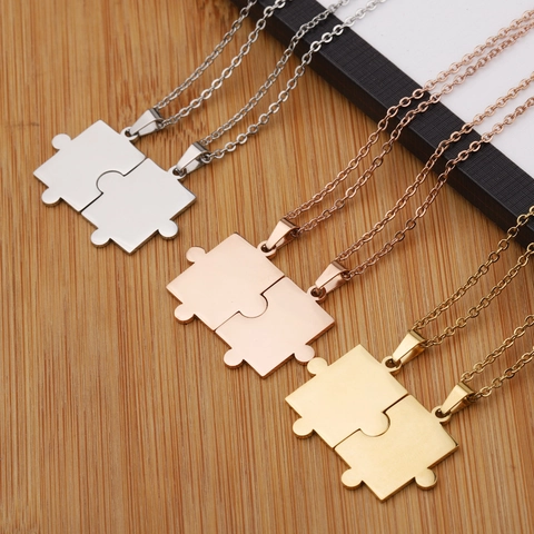Geometric Puzzle Piece Necklace 304 Stainless Steel Polished Jewelry For Couples Friendship Lovers Valentine Gift