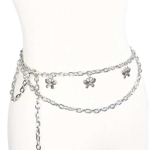 Cinturón De Cadena De Mariposa Para Mujer Metal Plateado Cintura Eslabón Multicapa Punk Y2K Cruz Oso Colgantes Ajustable