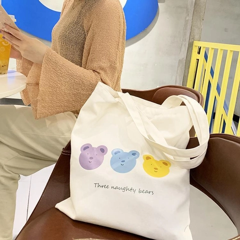 Canvas Tote Bag Cotton Shoulder Handbag Reusable Shopping Grocery Artistic Cute Cartoon Fruit Pattern Women Students
