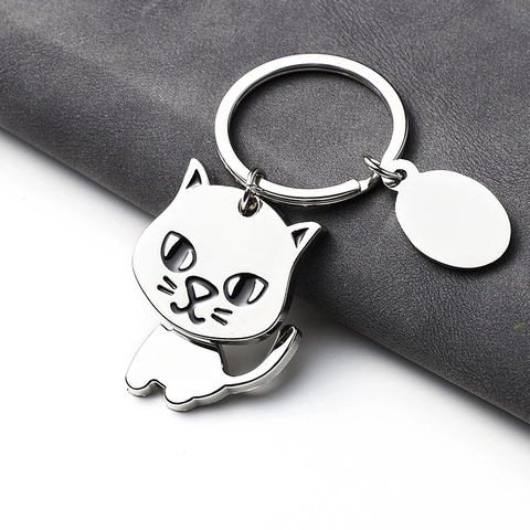 Zinklegierung Schlüsselanhänger Poliert Silber Cartoon Hund Katze Form Schlüsselring Anhänger Zubehör Für Auto Tasche