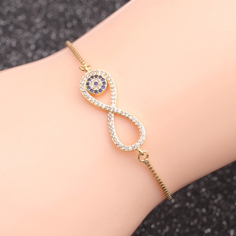 Bracciale Occhio Del Male Infinito Cuore Rame Micro Pavé Zircone Regolabile Corda Intrecciata Gioielli Per Donne