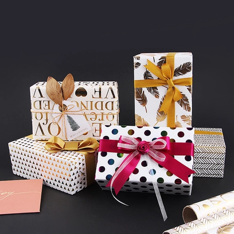Gift Wrapping Paper Bronzing Gold Foil Pattern Coated Paper For Wedding Birthday Christmas Valentine Party Decoration