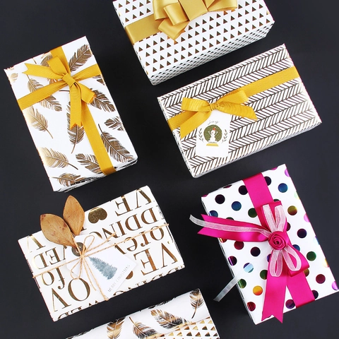 Gift Wrapping Paper Bronzing Gold Foil Pattern Coated Paper For Wedding Birthday Christmas Valentine Party Decoration