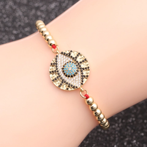 Bracciale Di Perline Malocchio Perline Di Rame Zircone Micro Pavé Corda Rossa Intrecciata Regolabile Gioielli Amuleto Boho