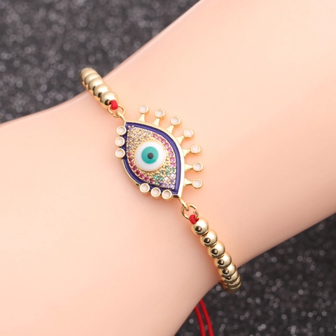 Bracciale Di Perline Malocchio Perline Di Rame Zircone Micro Pavé Corda Rossa Intrecciata Regolabile Gioielli Amuleto Boho