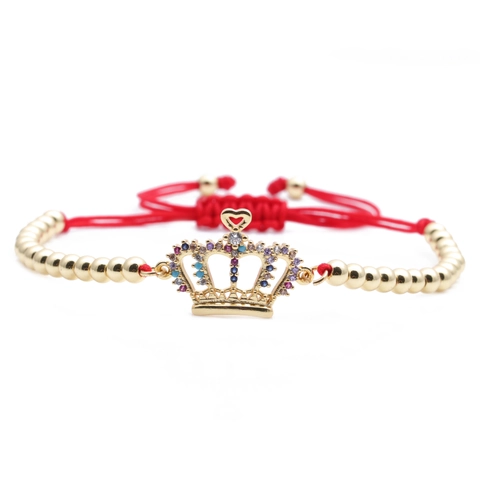 Bracelet Femmes Cuivre Micro Zircon Oeil Mauvais Couronne Alphabet B Perlé Ajustable Fait Main Bijoux