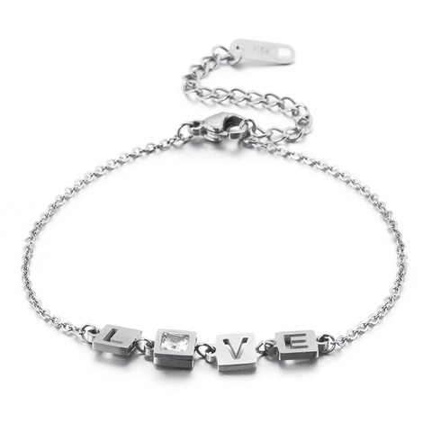 Pulsera Minimalista De Acero Inoxidable Para Mujer Con Cubos De Letras LOVE Joyería Ajustable De Circonita Regalo Elegante