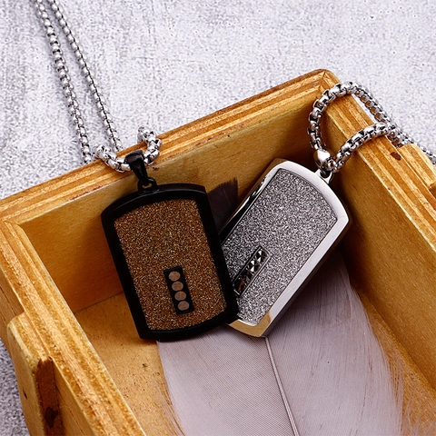 Herren Anhänger Halskette 316L Edelstahl Dog Tag Matt Glitzer Mit Kristall Punk Hip Hop Schmuck Geschenk Für Ihn