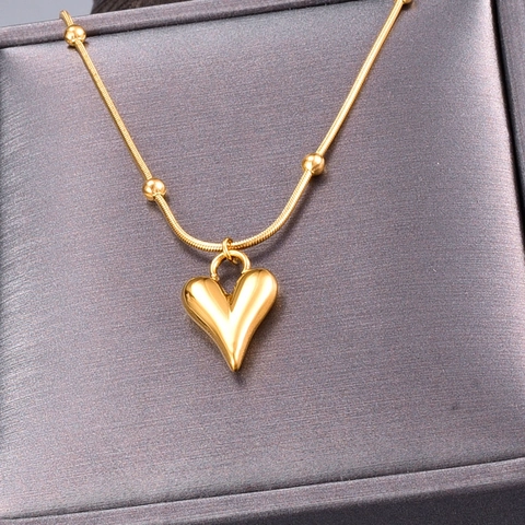 Herz Anhänger Halskette 18K Vergoldet Edelstahl Schlangenkette Mit Perlen Eleganter Modeschmuck Für Damen