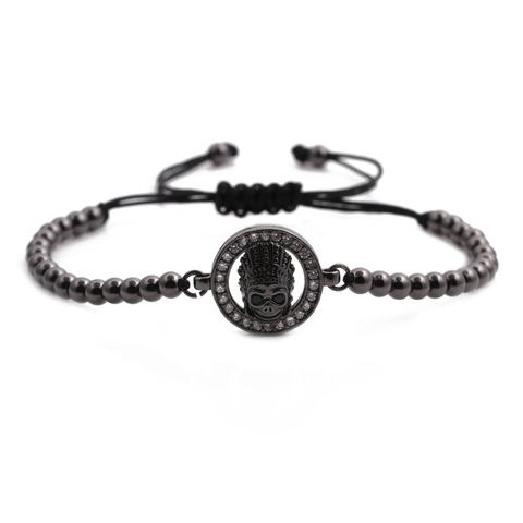 Schedel Armband Koper Micro Pave Zirkoon Verstelbaar Gevlochten Touw Gothic Punk Sieraden Heren Dames Halloween