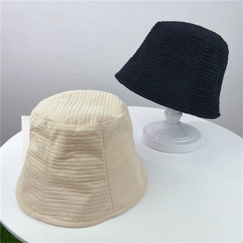 Chapeau Cloche Mélange Coton Polyester Texture Plissée Protection Solaire Pliable Style Japonais Minimaliste Femmes