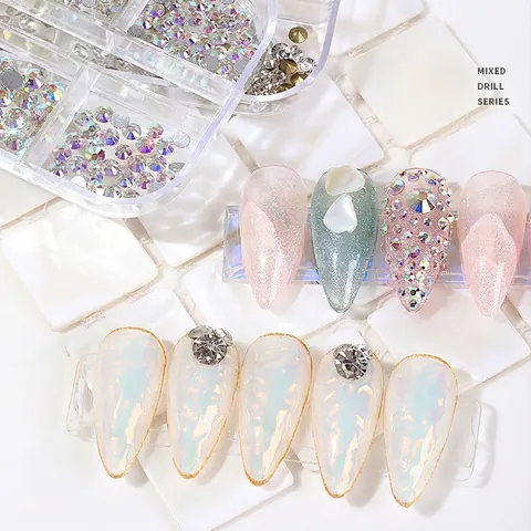 Nail Art Rhinestones Resin Mixed Colorful Flatback Glass Crystal Artificial Pearl Decoration For DIY Manicure With Storage Case