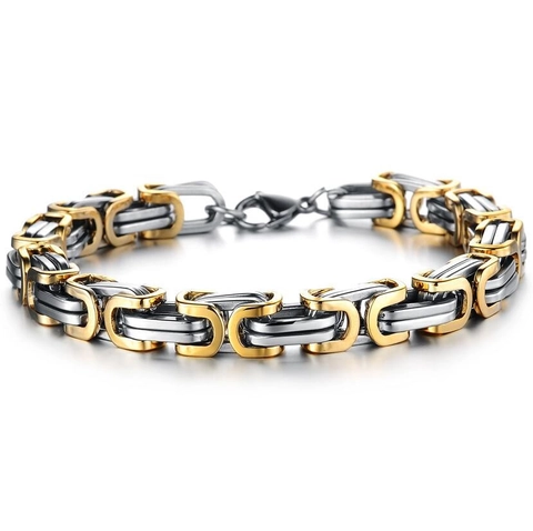 Men Byzantine Chain Bracelet Necklace Stainless Steel Square Link Heavy Punk Hip Hop Trendy Jewelry