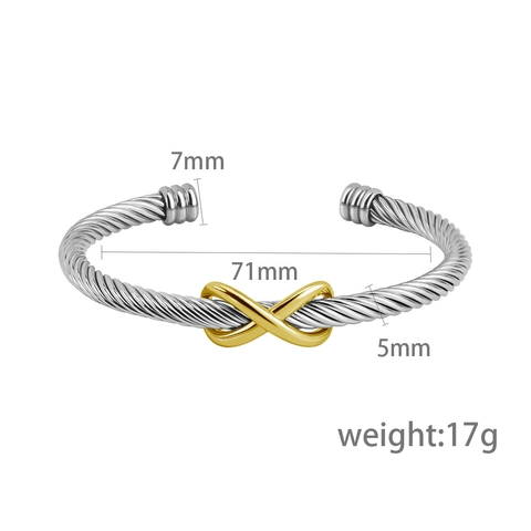 304 Edelstahl Gedrehtes Kabel Manschettenarmband Zweifarbig Gold Unendlichkeitssymbol Offener Armreif Frauen Schmuck