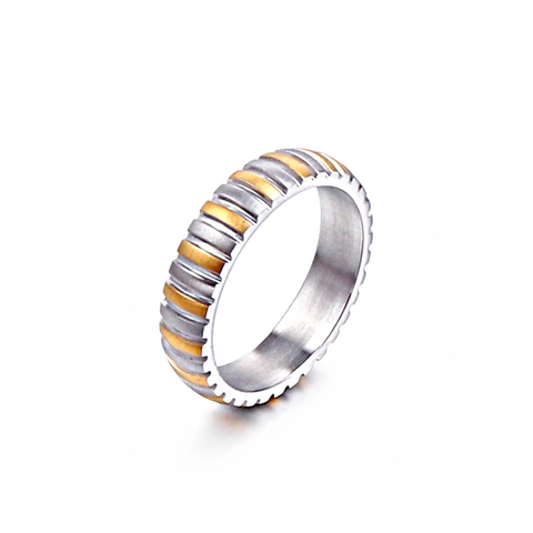 Men Stainless Steel Ring Gear Texture Vertical Stripe Bicolor Punk Industrial Style Band For Unisex Trendy