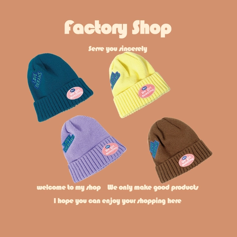 Beanie Hat Acrylic Knit Warm Winter Embroidered Letter Patch Cuffed Pullover Skull Cap Unisex