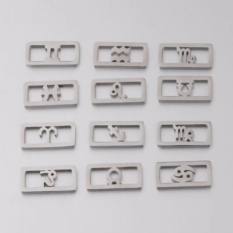 Colgantes Signo Del Zodiaco De Acero Inoxidable Rectangular Hueco Símbolos De Constelaciones Accesorios De Joyería DIY Minimalista