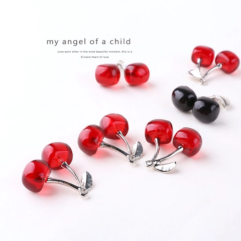 Realistic Cherry Charms Resin Fruit Pendants With Alloy Silver Stem For DIY Jewelry Making Sweet Accessories