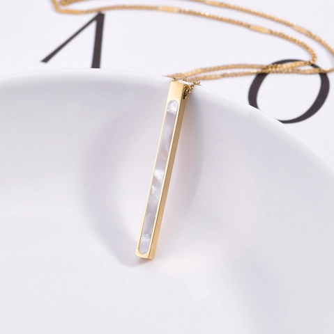 Collar Con Colgante De Barra Vertical De Acero De Titanio Con Nácar Blanco Joyería Elegante Y Minimalista Para Mujer Chapado En Oro