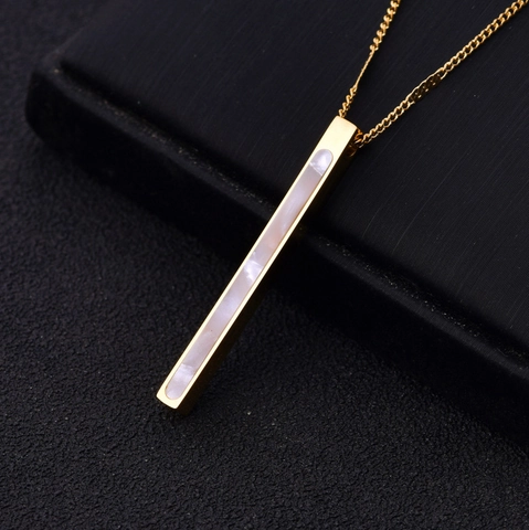 Collar Con Colgante De Barra Vertical De Acero De Titanio Con Nácar Blanco Joyería Elegante Y Minimalista Para Mujer Chapado En Oro