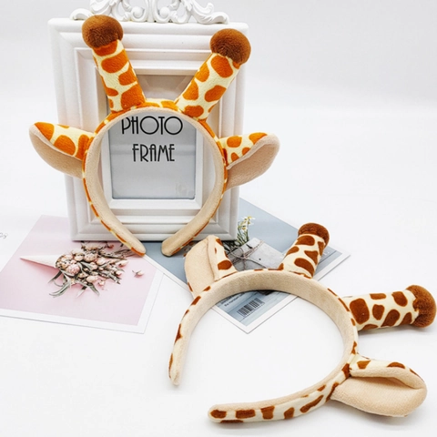 Cute Cartoon Animal Ears Headband Plush Giraffe Reindeer Elephant Horns Hair Hoop For Face Washing Party Cosplay Women Girls