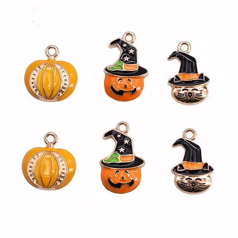 Halloween Enamel Charms Alloy Pumpkin Witch Hat Cat DIY Jewelry Making Accessories