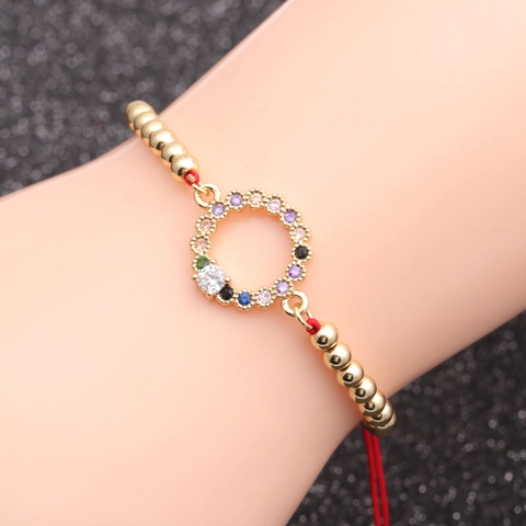 Boze Oog Armband Micro Pave Zirkonia Koperen Kralen Verstelbaar Rood Touw Sieraden Voor Heren Dames
