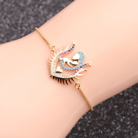 Heart Mother And Child Pendant Bracelet Micro Inset Zircon Copper Chain Braided Rope Adjustable Jewelry For Women