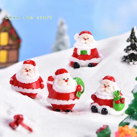 Mini Figurine Di Natale Resina Pupazzo Di Neve Babbo Natale Carino Cartone Animato Miniatura Per DIY Micro Paesaggio Scrivania