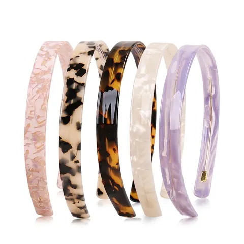 Vintage Cellulose Acetate Headband Wide French Style Hair Hoop Anti Slip Teeth Tortoiseshell Marble Pattern For Women