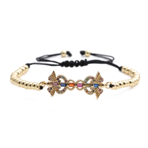 Pulsera Con Dije De Caduceo Cobre Micro Pavé Circón Colorido Chapado En Oro Cuerda Trenzada Ajustable Joyería Unisex