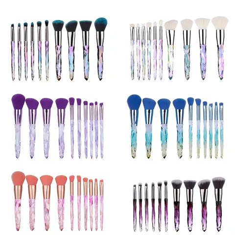 Makeup Brushes Crystal Diamond Cut Handle Synthetic Fiber Professional Face Eye Beauty Tool Gradient Iridescent