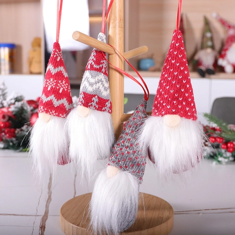 Christmas Gnome Hanging Ornaments Knitted Faceless Doll Pendants With Faux Fur Beard For Holiday Tree Decoration