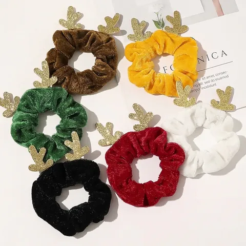 Christmas Hair Scrunchies Velvet Plush Reindeer Antlers Santa Snowman Hair Ties With Metal Bells Holiday Festive Party For Girls