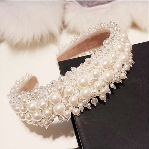 Cerchietto Künstliche Perle Largo Künstliche Perle Artificiali Dense Perline Cristallo Fatto A Mano Barocco Fascia Elegante Sposa Matrimonio Accessori Capelli Donna