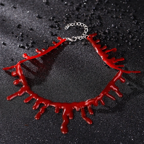 Collar Choker De Gota De Sangre De Halloween Caucho Efecto Sangriento Cadena De Metal Ajustable Accesorio Gótico Para Disfraces